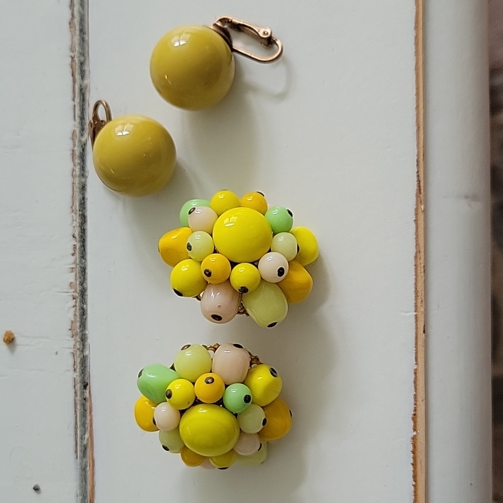 Yellow Clip on Earrings Vintage Retro